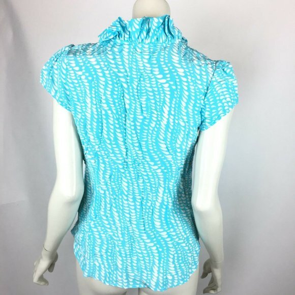 Elizabeth‎ McKay Short Sleeve Silk Blouse Top Blue - Picture 4 of 8